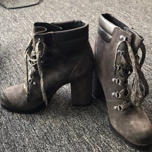 Suede heeled combat boots